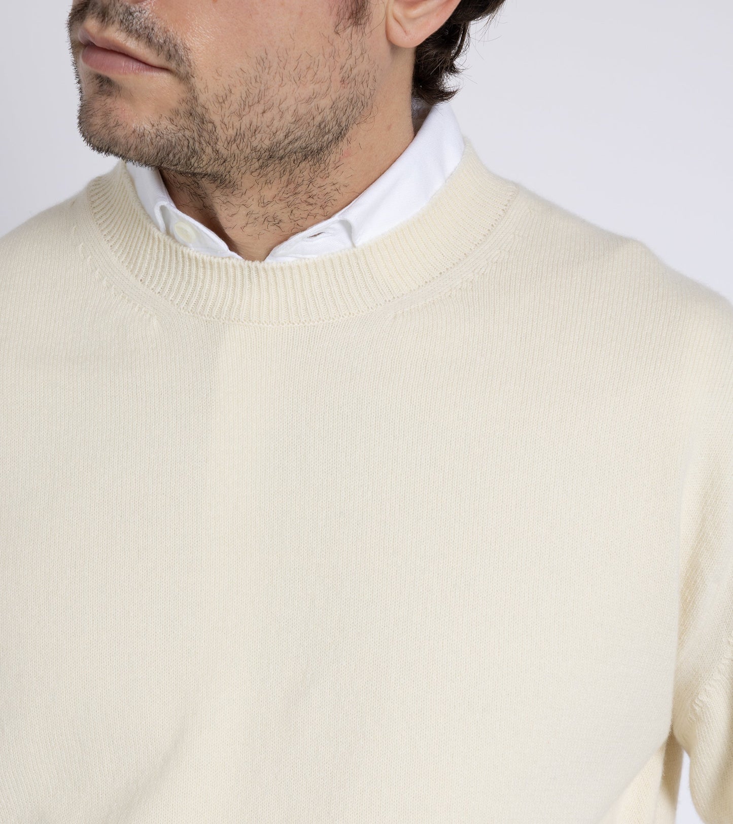 Batoner Reverse Cashmere Crew Neck Sweater: White