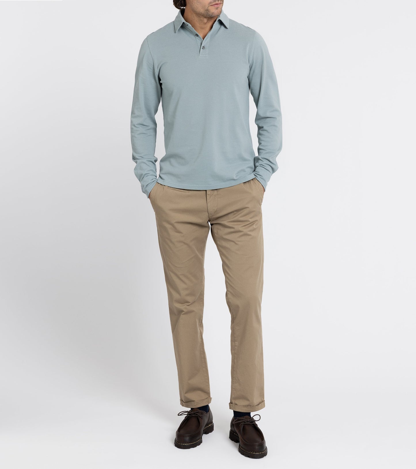Trunk Moxon Long Sleeve Polo Shirt: Slate Blue