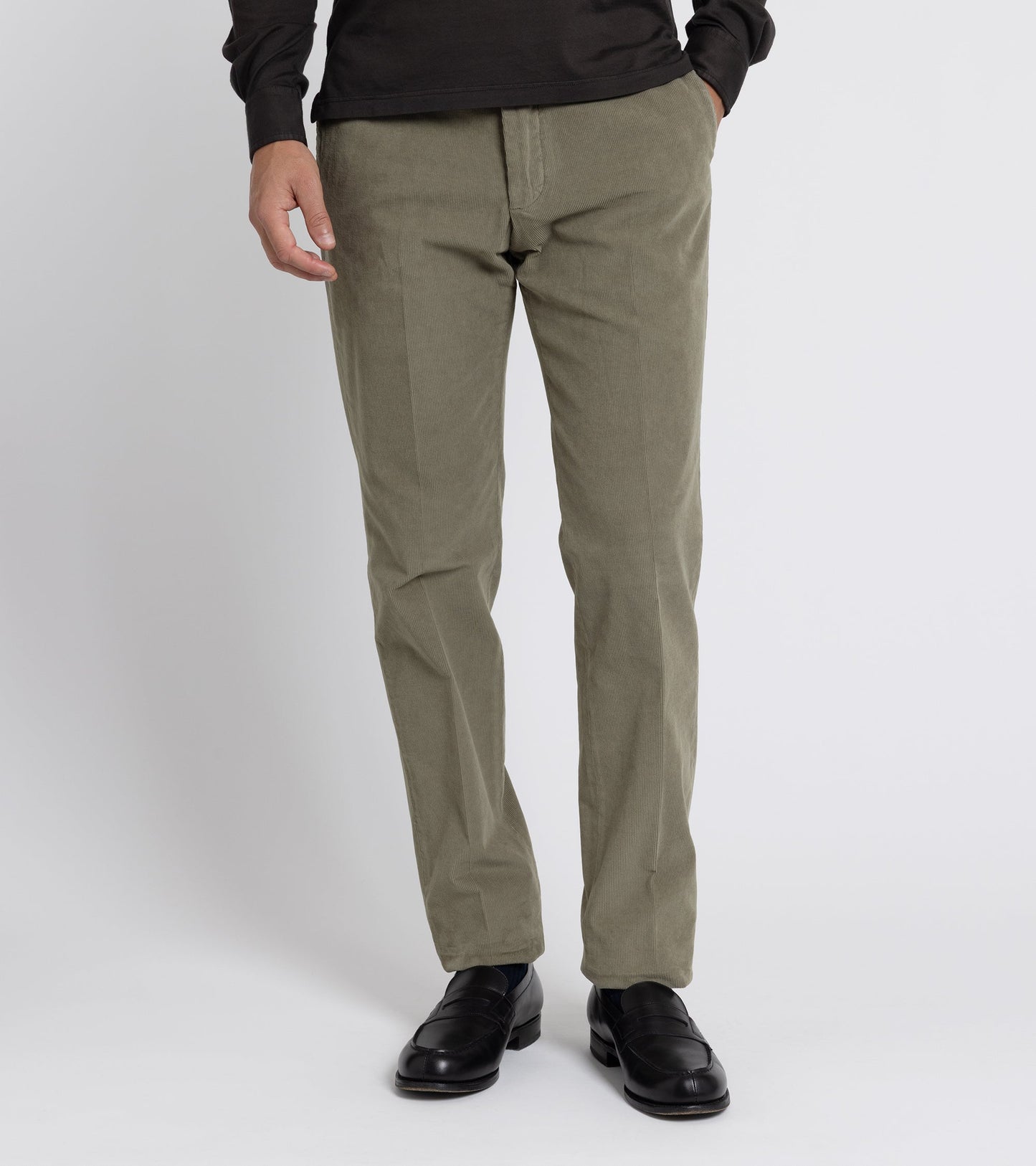 Incotex Regular Overdyed Cotton Corduroy Trousers: Sage