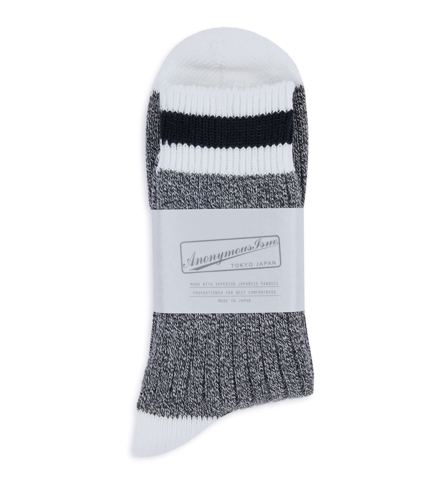 Anonymous Ism Tuck Cuff Striped Q Socks: Black Melange