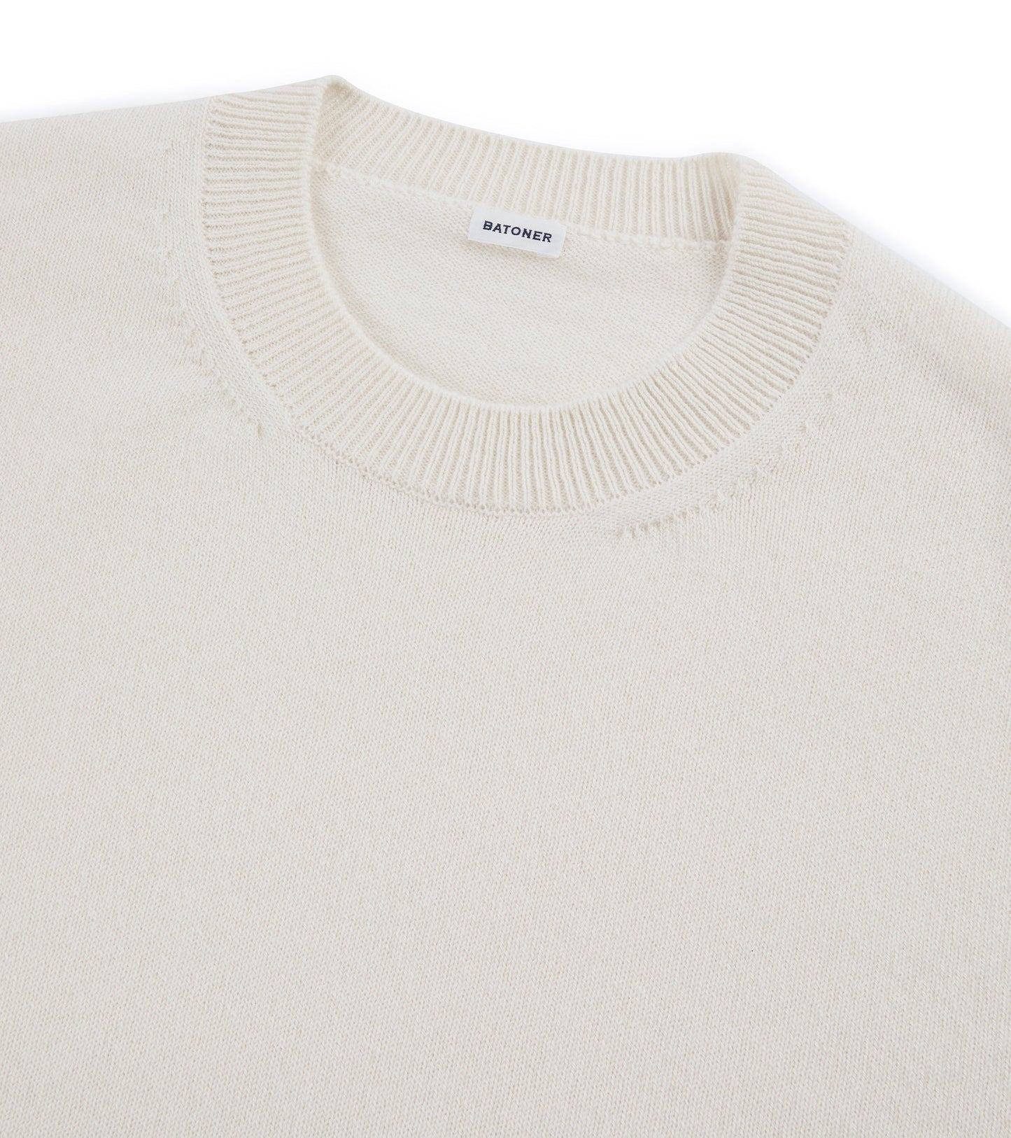 Batoner Reverse Cashmere Crew Neck Sweater: White