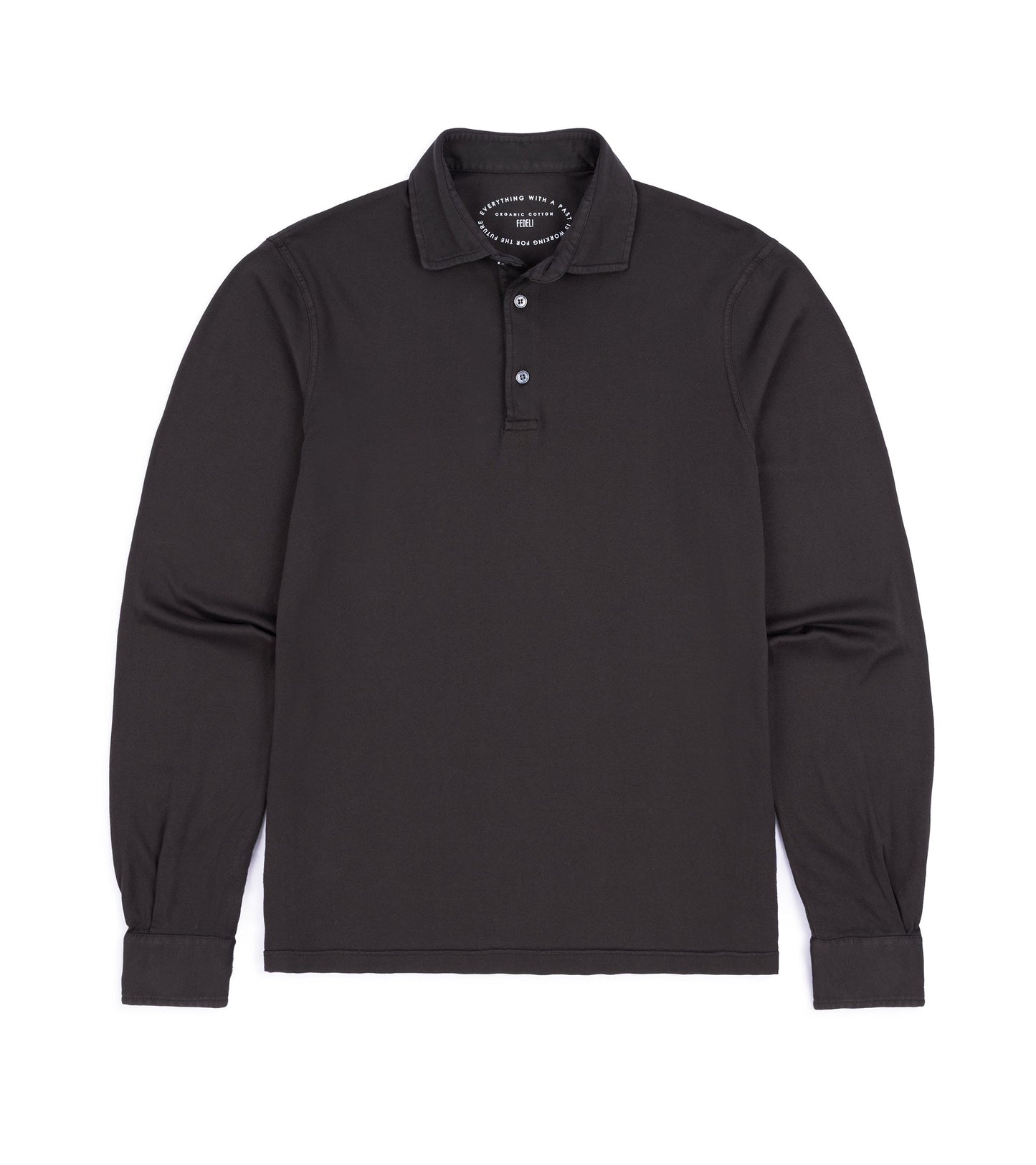 Fedeli Zero Organic Cotton Jersey Long Sleeve Polo Shirt: Dark Chocolate