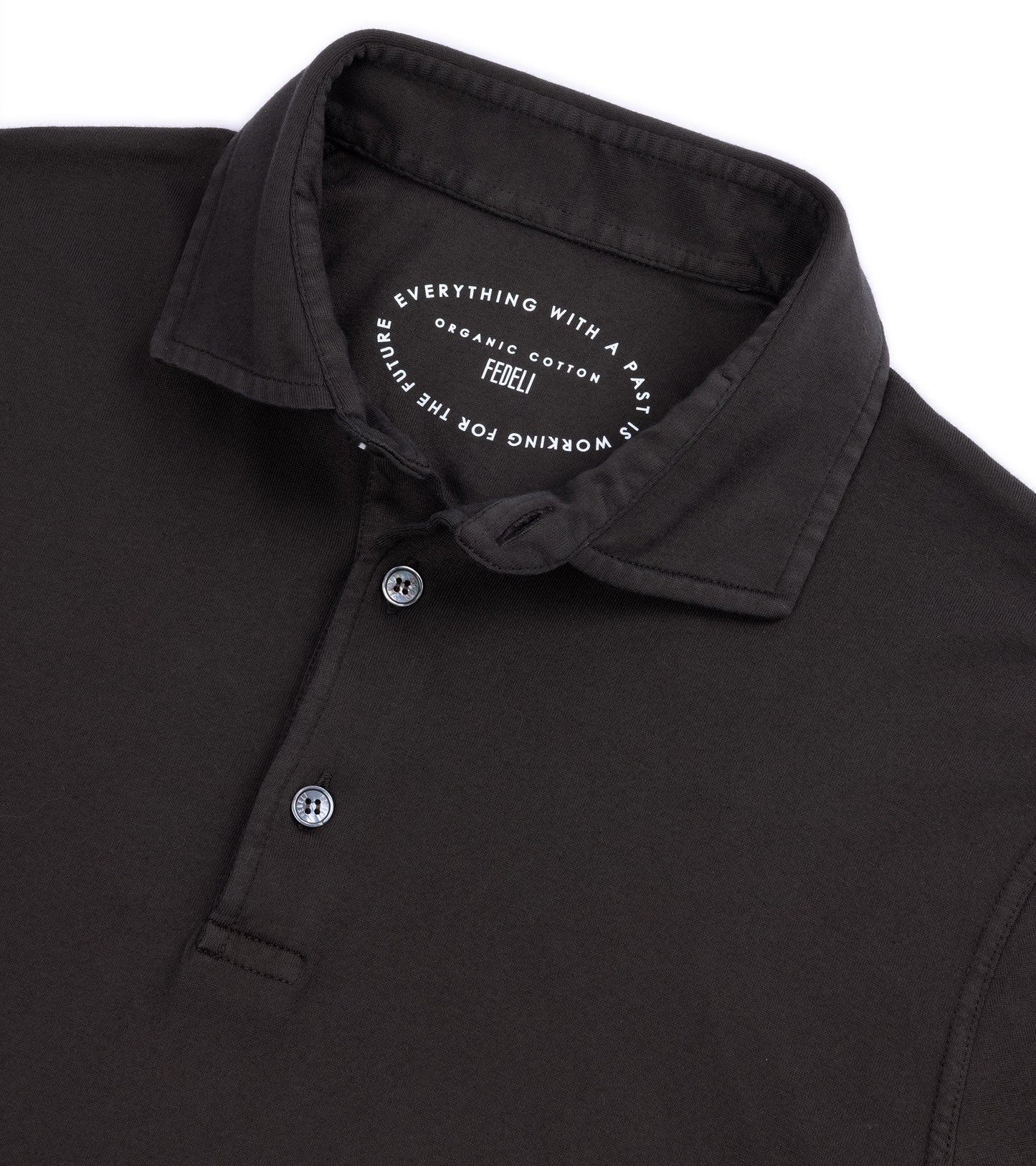 Fedeli Zero Organic Cotton Jersey Long Sleeve Polo Shirt: Dark Chocolate