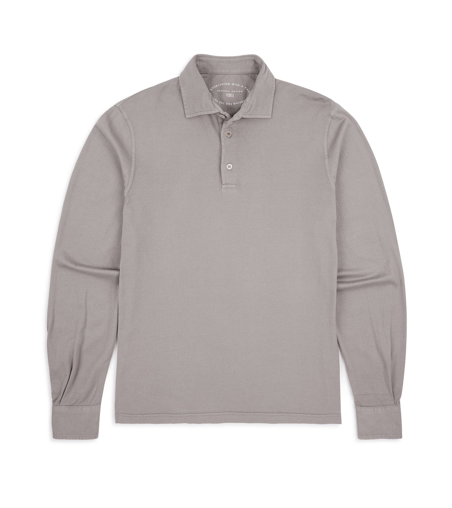 Fedeli Zero Organic Cotton Jersey Long Sleeve Polo Shirt: Greige