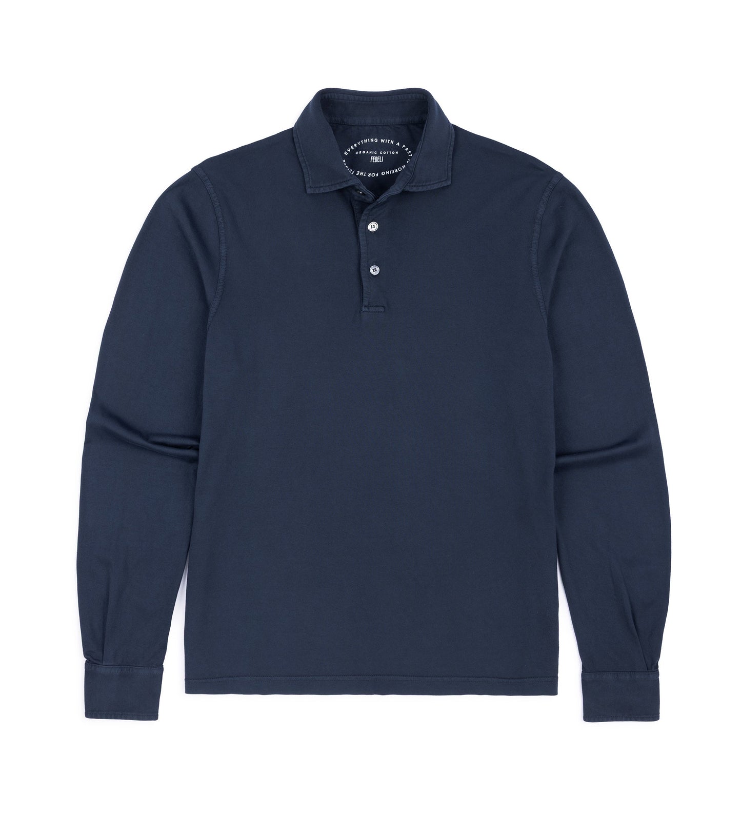 Fedeli Zero Organic Cotton Jersey Long Sleeve Polo Shirt: Midnight Blue