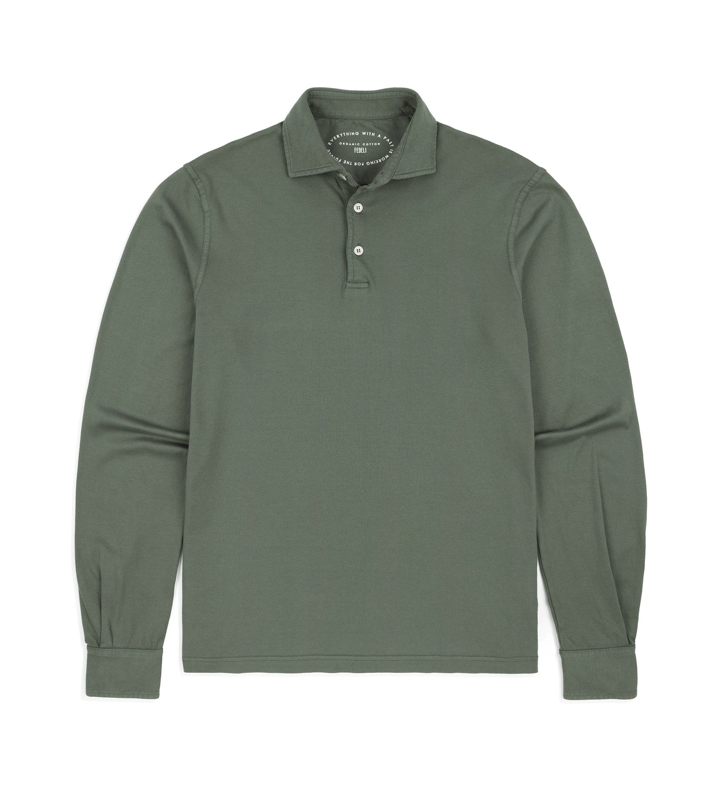 Fedeli Zero Organic Cotton Jersey Long Sleeve Polo Shirt: Olive Green