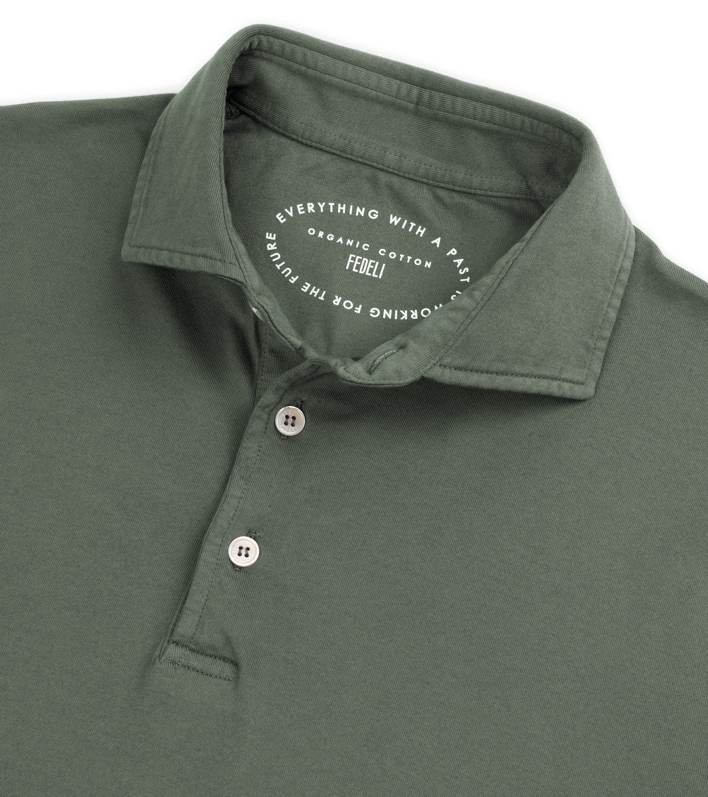 Fedeli Zero Organic Cotton Jersey Long Sleeve Polo Shirt: Olive Green