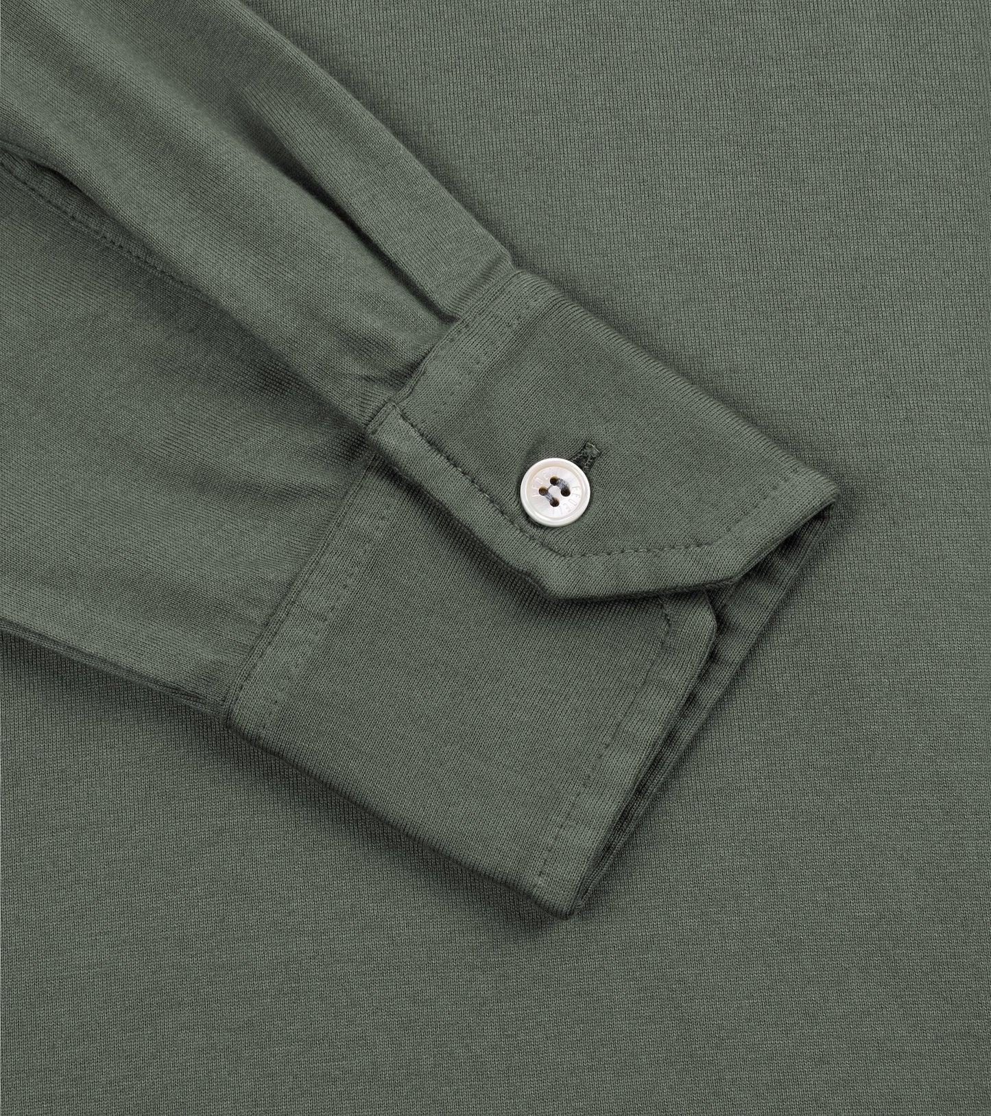 Fedeli Zero Organic Cotton Jersey Long Sleeve Polo Shirt: Olive Green