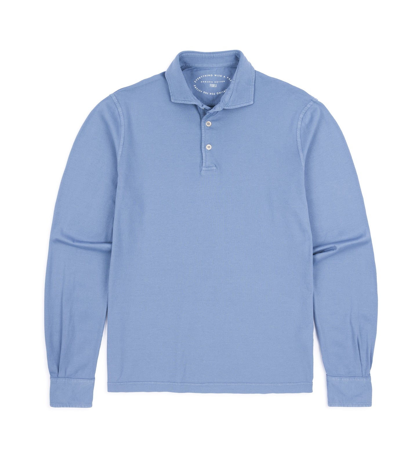 Fedeli Zero Organic Cotton Jersey Long Sleeve Polo Shirt: Steel Blue