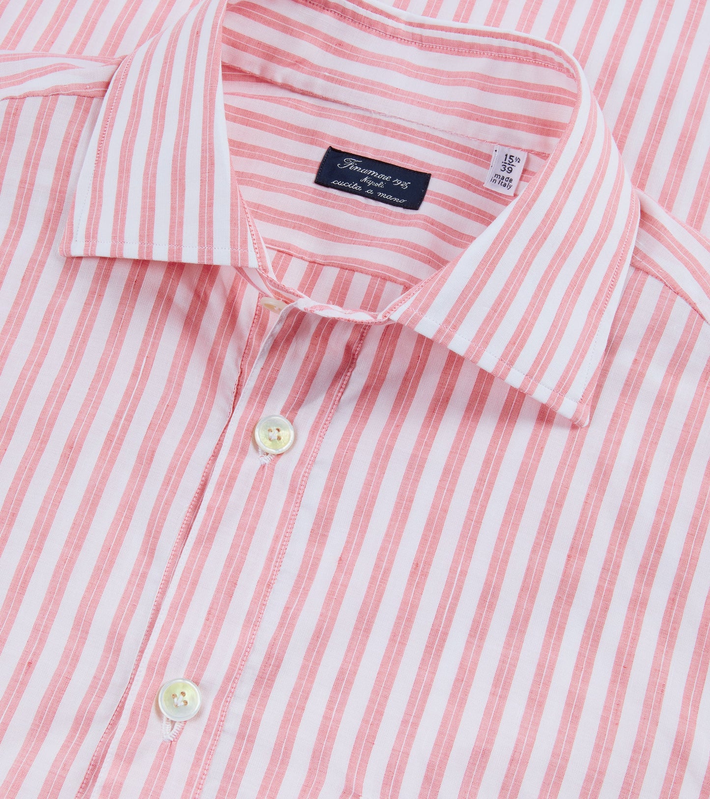 Finamore Porto Cotton Linen Silk Stripe Luigi Popover Shirt: Coral