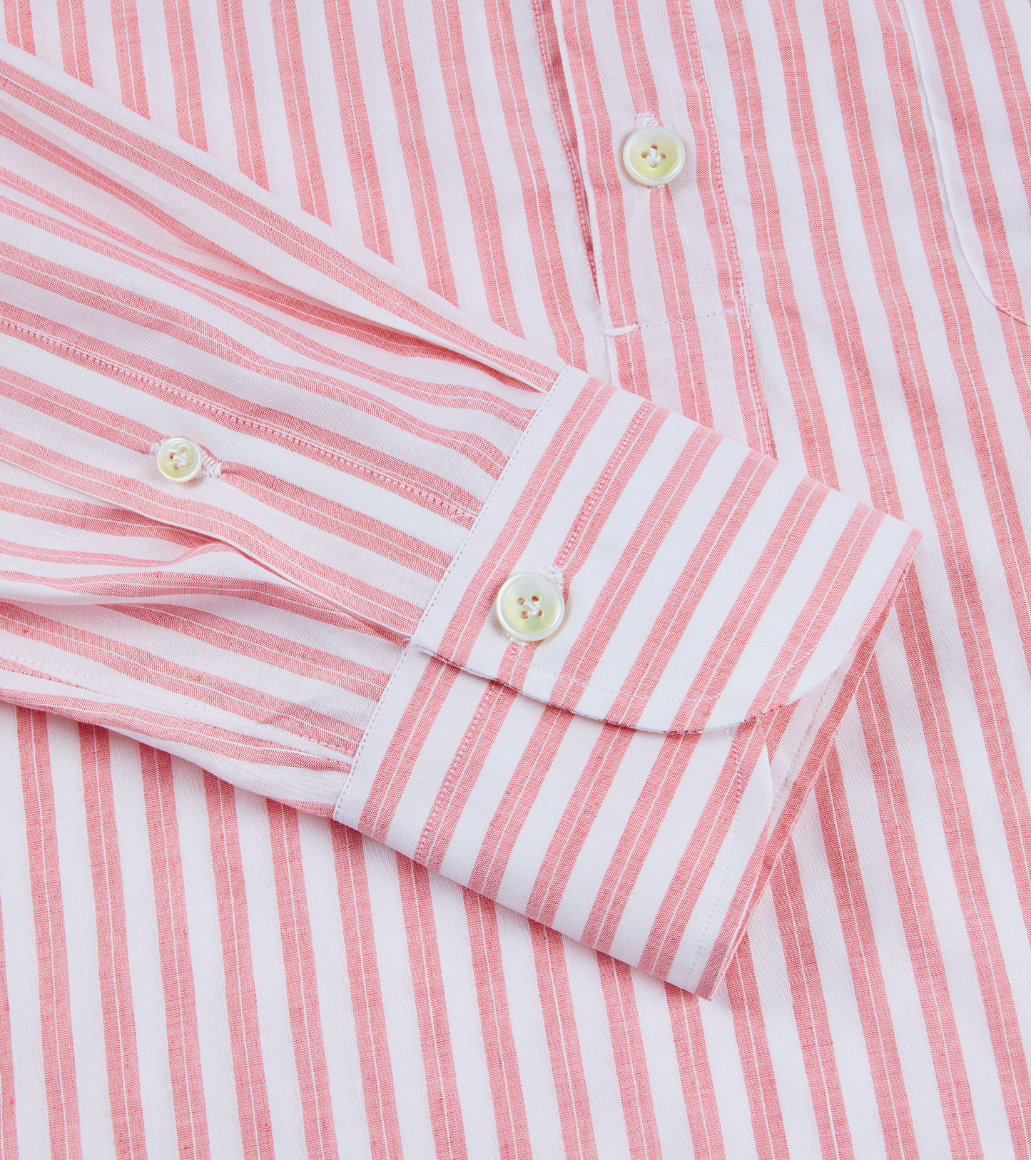 Finamore Porto Cotton Linen Silk Stripe Luigi Popover Shirt: Coral