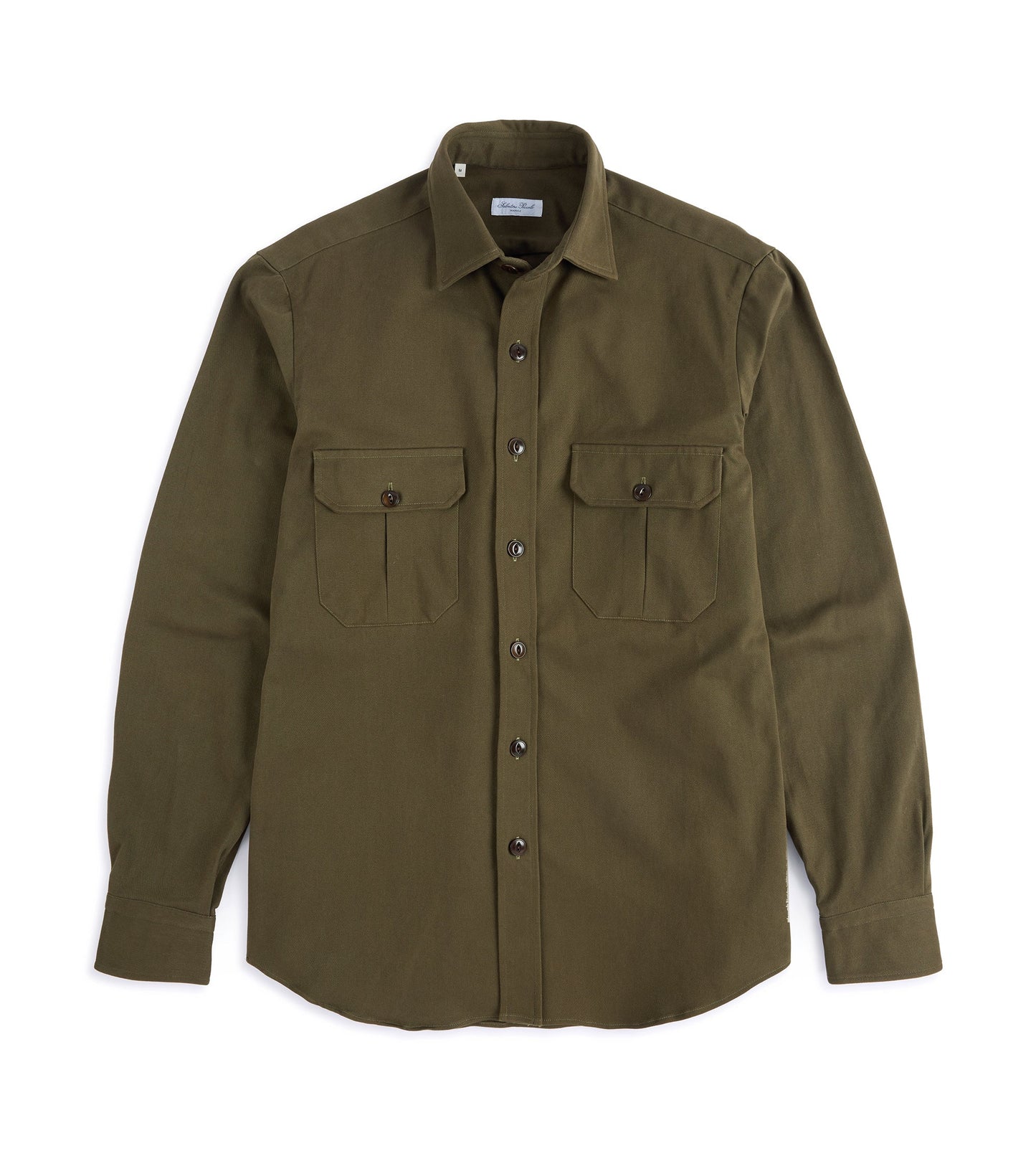 Salvatore Piccolo Heavy Brushed Cotton Military Shirt: Olive