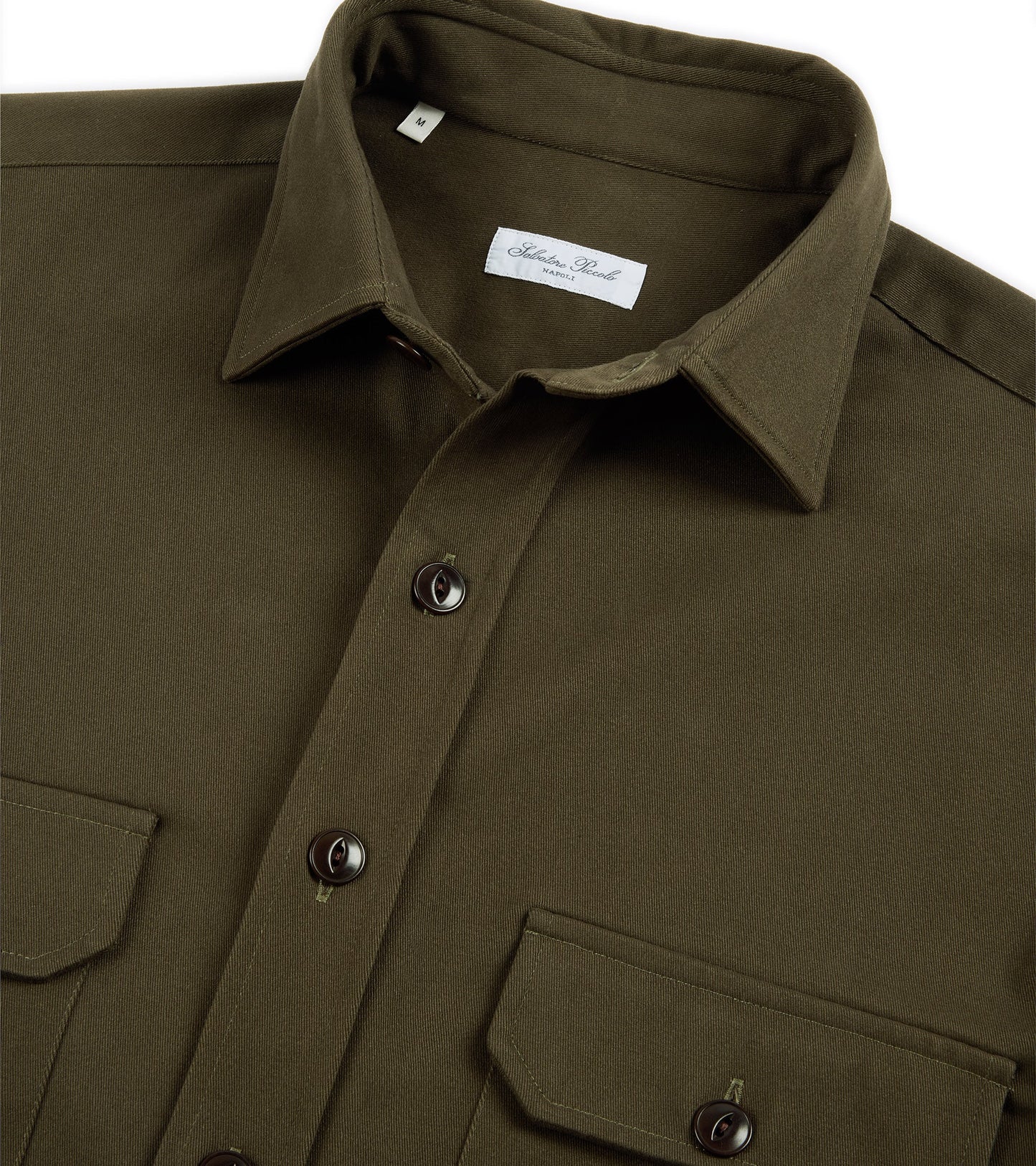 Salvatore Piccolo Heavy Brushed Cotton Military Shirt: Olive