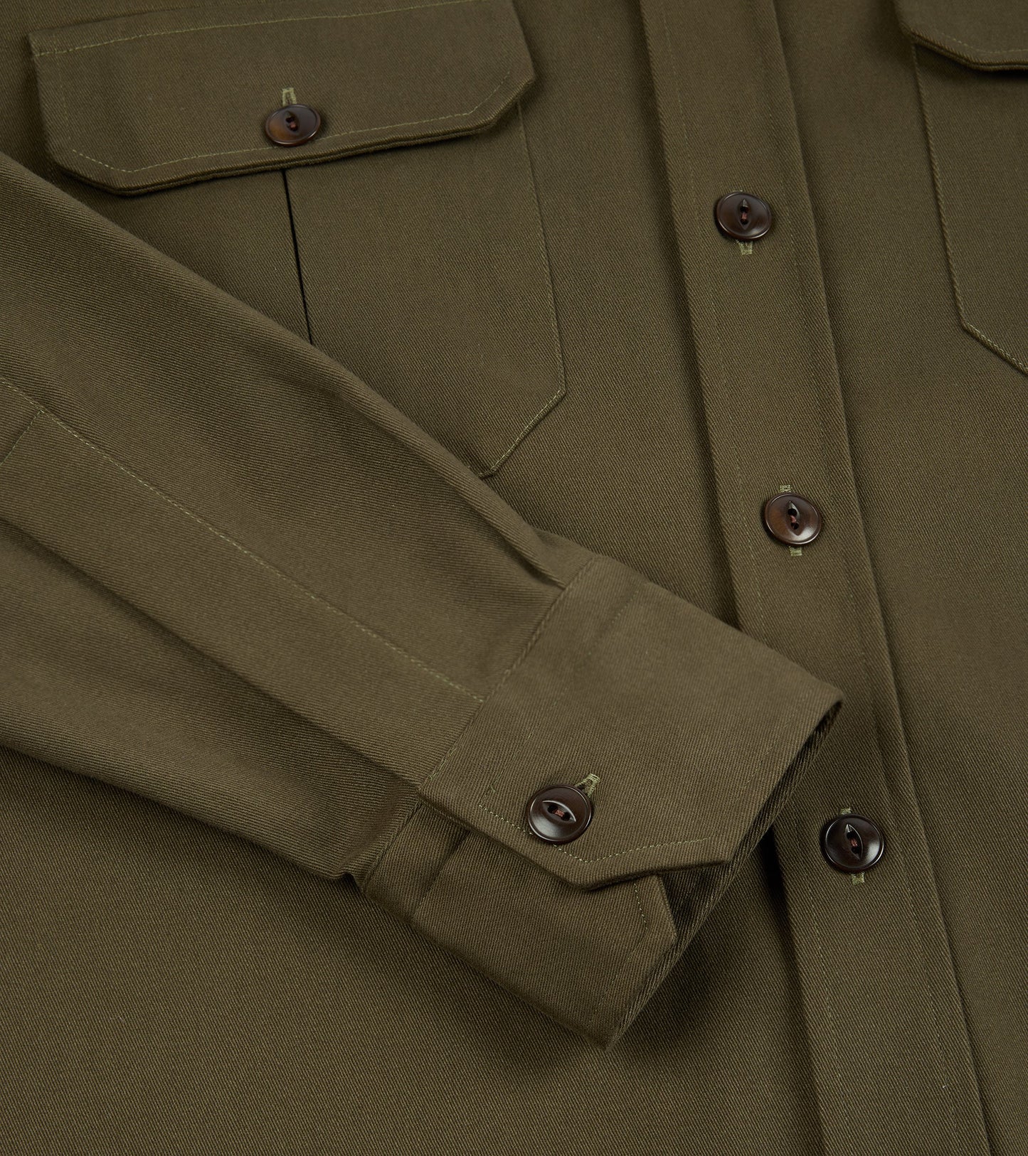 Salvatore Piccolo Heavy Brushed Cotton Military Shirt: Olive