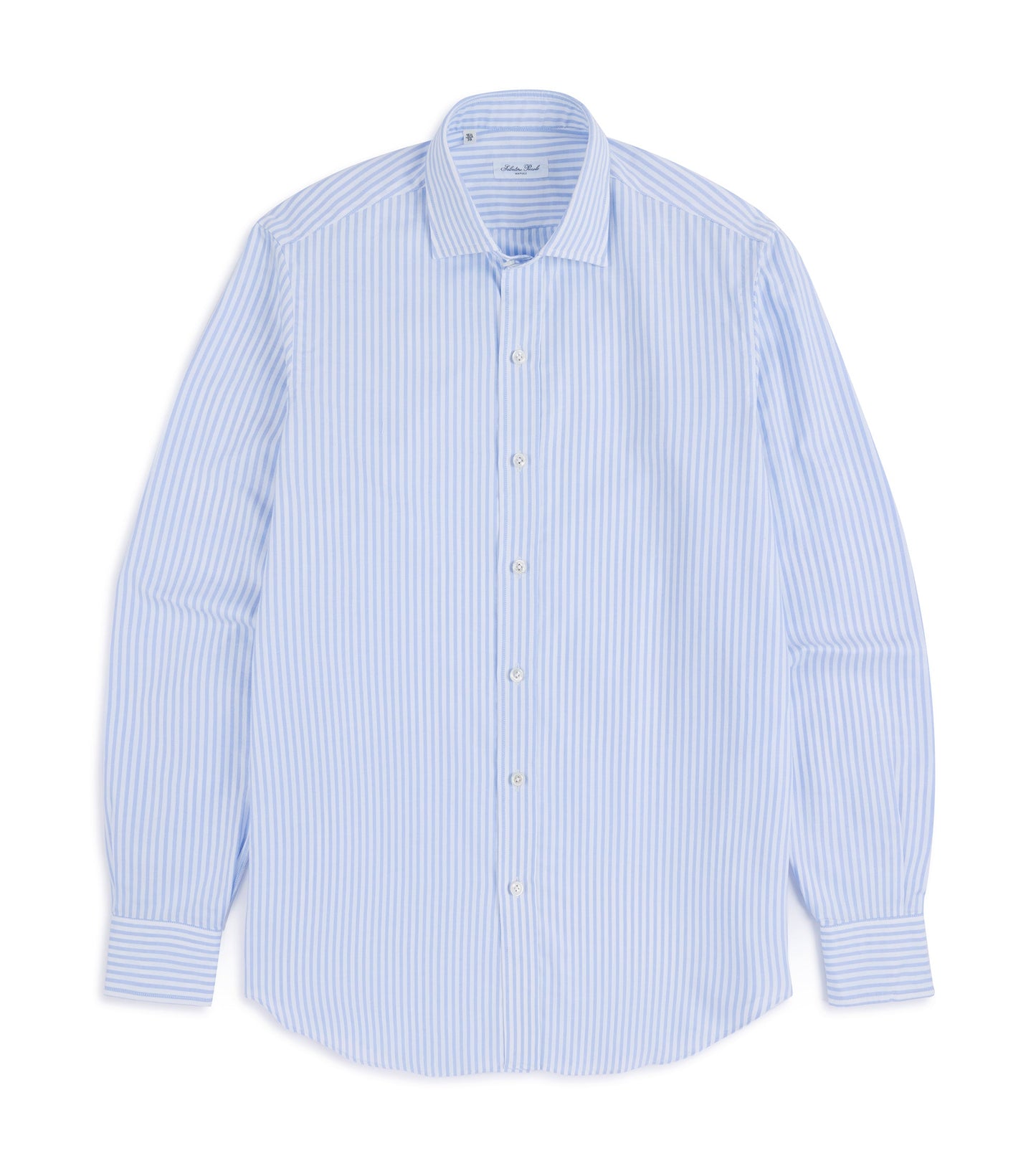 Salvatore Piccolo Soft Cotton Oxford Wide Stripe Shirt: Blue