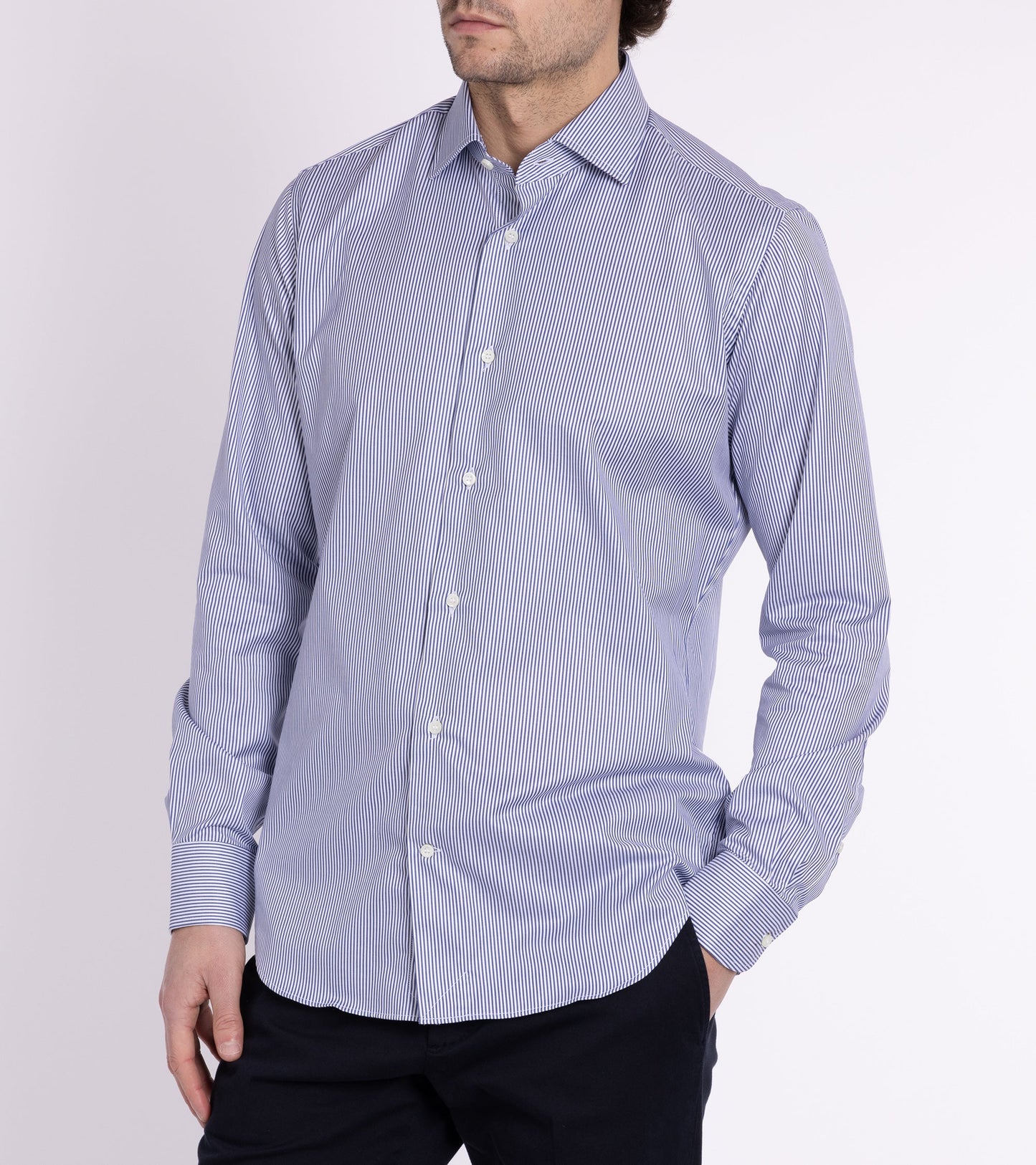 MCR Slim Twill Striped Shirt: Dark Blue