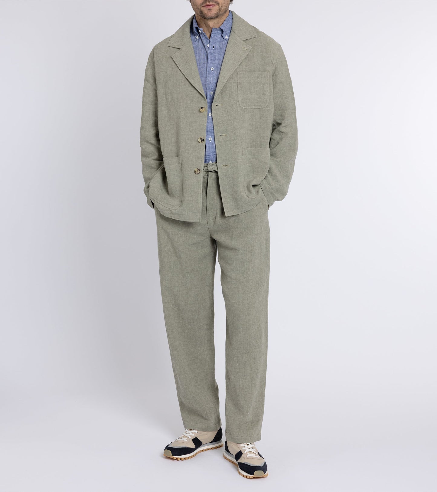 De Bonne Facture Wool Linen Traveler Jacket: Almond Green