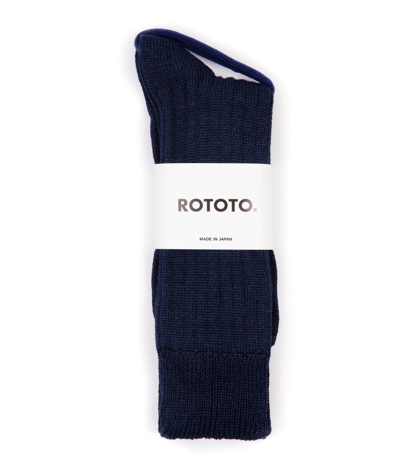 RoToTo Linen Cotton Ribbed Crew Socks: Navy
