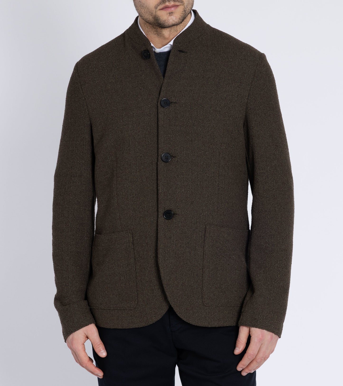 Harris Wharf Cotton Blend Boucle Nehru Jacket: Hunting Green