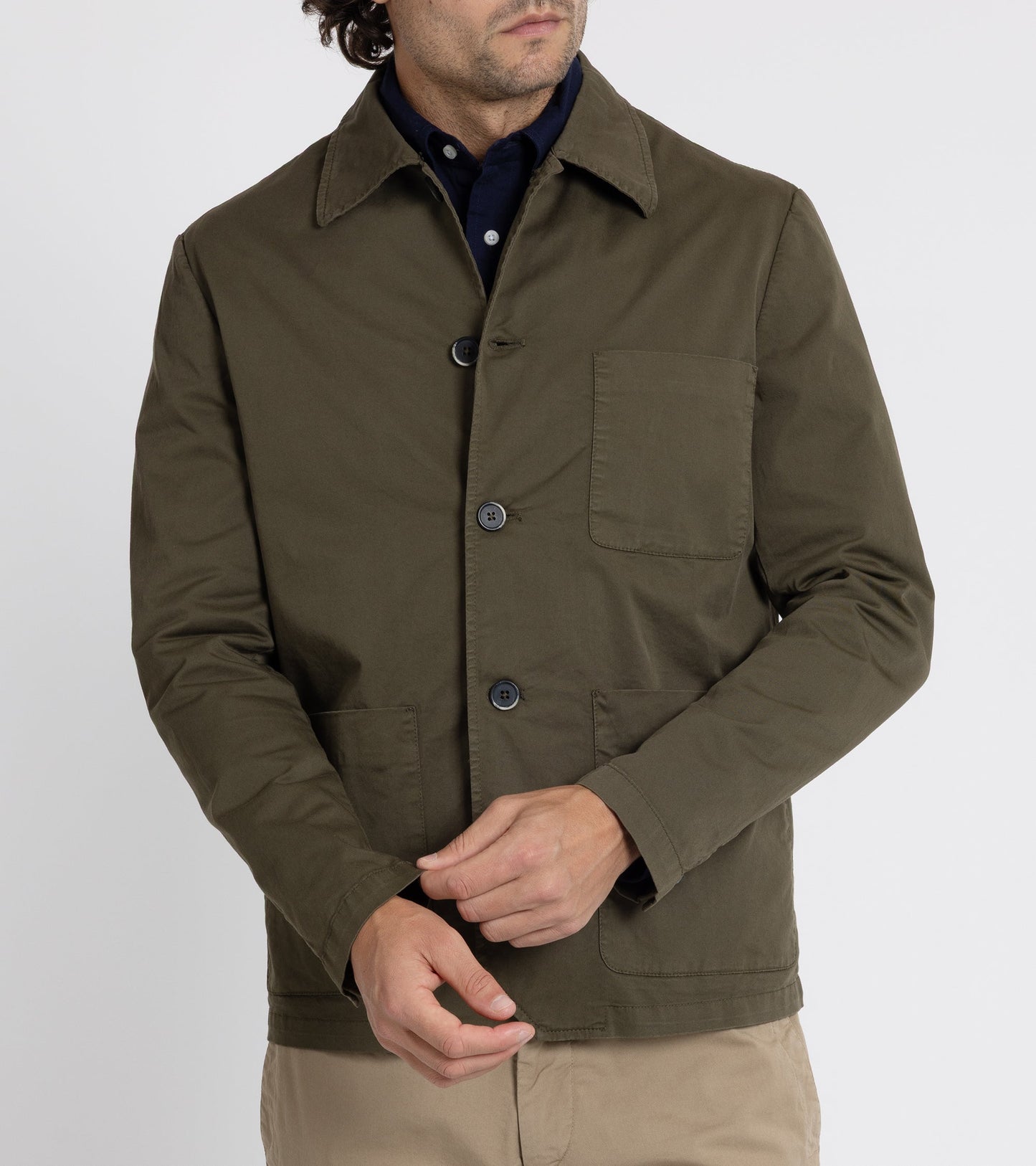 Barena Visal Trevo Cotton Twill Shirt Jacket: Army