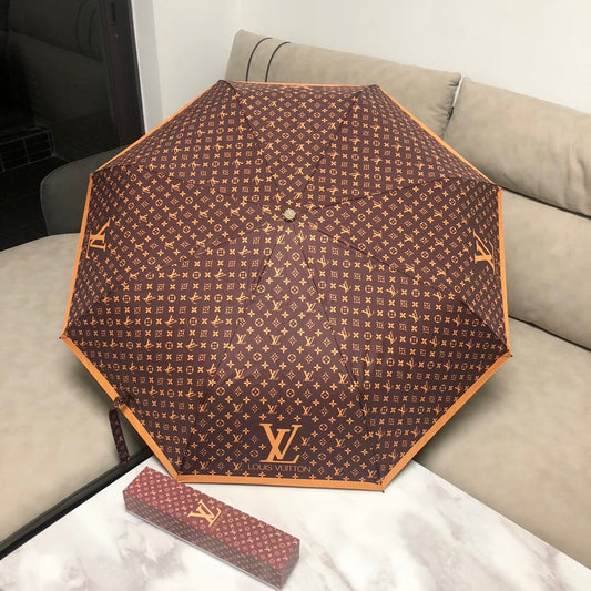 Brown Tri-fold Umbrella Sun Umbrella UV Protection Lightweight Portable Umbrella
