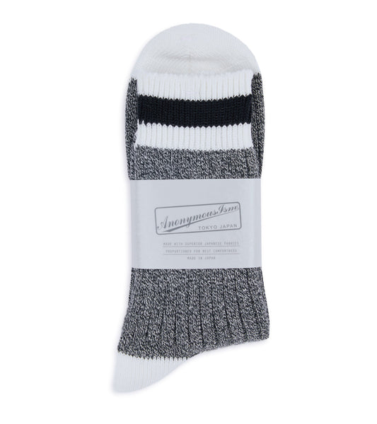 Anonymous Ism Tuck Cuff Striped Q Socks: Black Melange