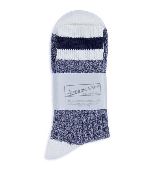 Anonymous Ism Tuck Cuff Striped Q Socks: Navy Melange