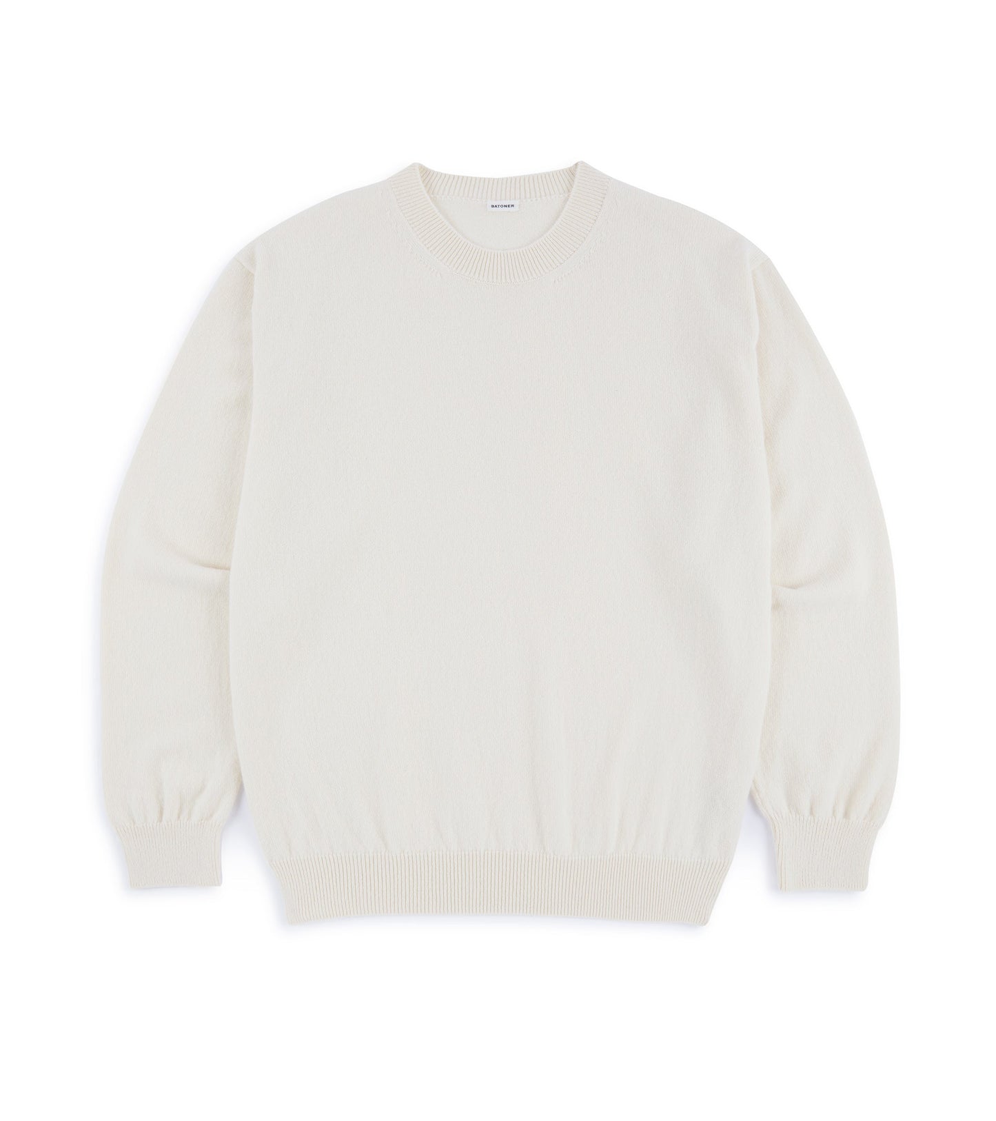 Batoner Reverse Cashmere Crew Neck Sweater: White