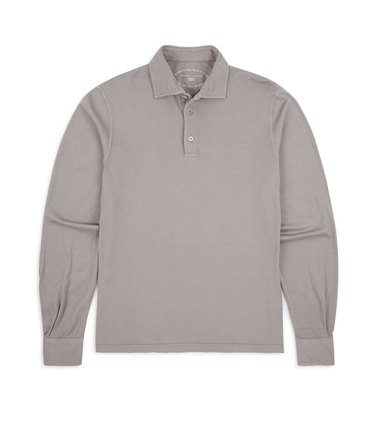 Fedeli Zero Organic Cotton Jersey Long Sleeve Polo Shirt: Greige