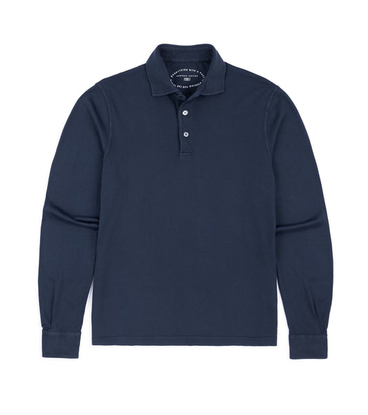 Fedeli Zero Organic Cotton Jersey Long Sleeve Polo Shirt: Midnight Blue