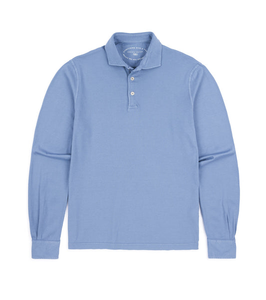 Fedeli Zero Organic Cotton Jersey Long Sleeve Polo Shirt: Steel Blue