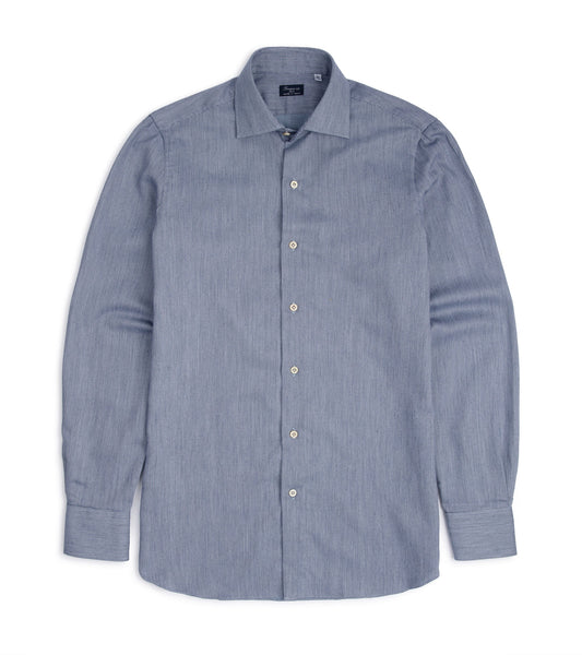 Finamore Gaeta Cotton Cashmere Textured Stripe Luigi Sport Shirt: Dark Blue