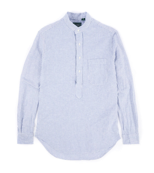 Gitman Vintage Linen Striped Band Collar Popover Shirt: Blue/White