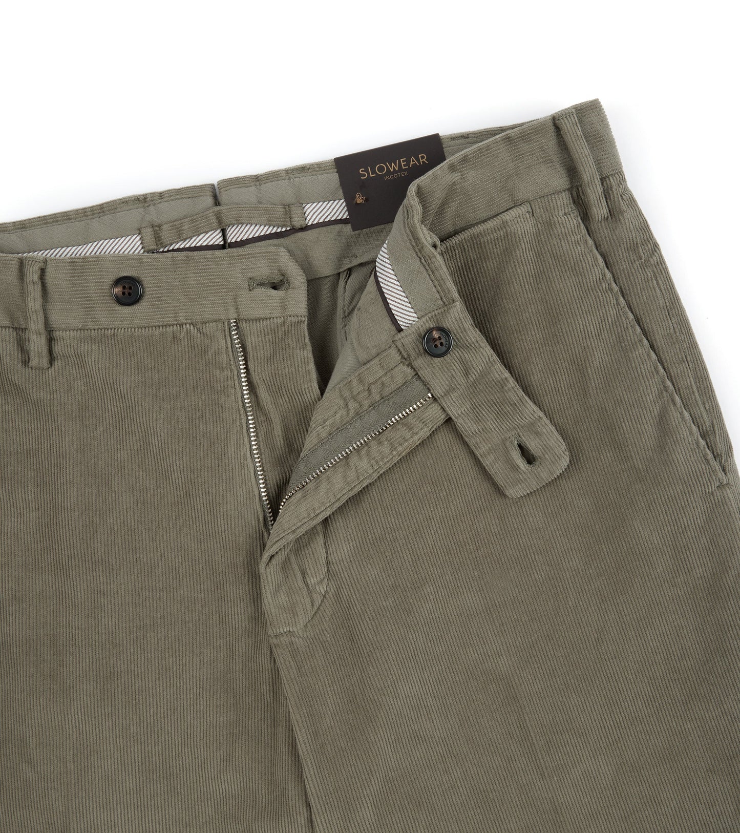 Incotex Regular Overdyed Cotton Corduroy Trousers: Sage