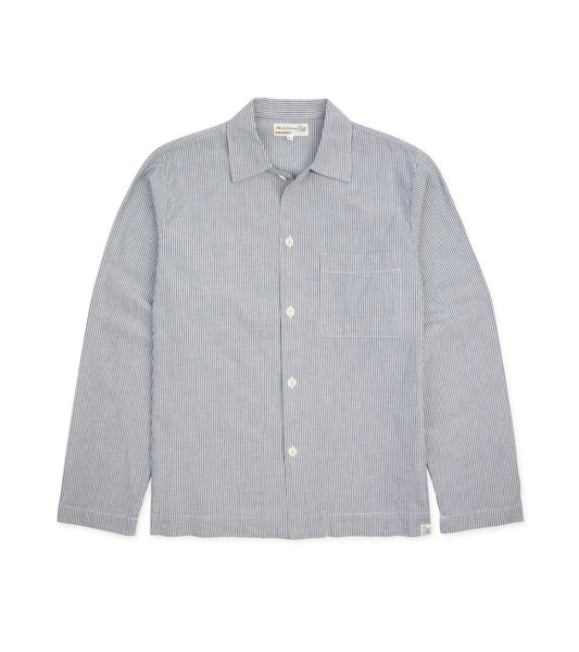 Merz b. Schwanen Relaxed Fit Cotton Pyjama Top: Striped Chambray