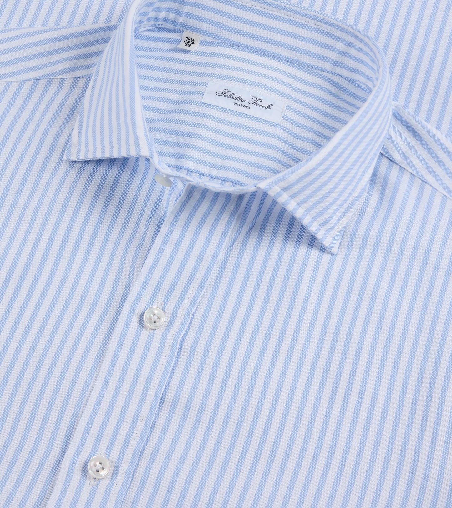 Salvatore Piccolo Soft Cotton Oxford Wide Stripe Shirt: Blue