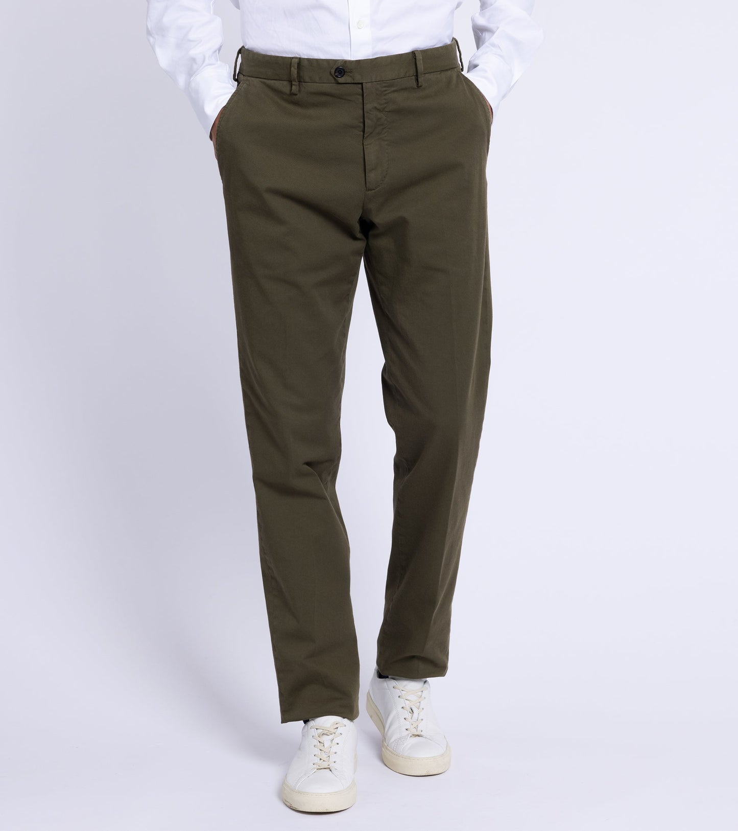 Trunk Welbeck Flat Front Cotton Trousers: Olive