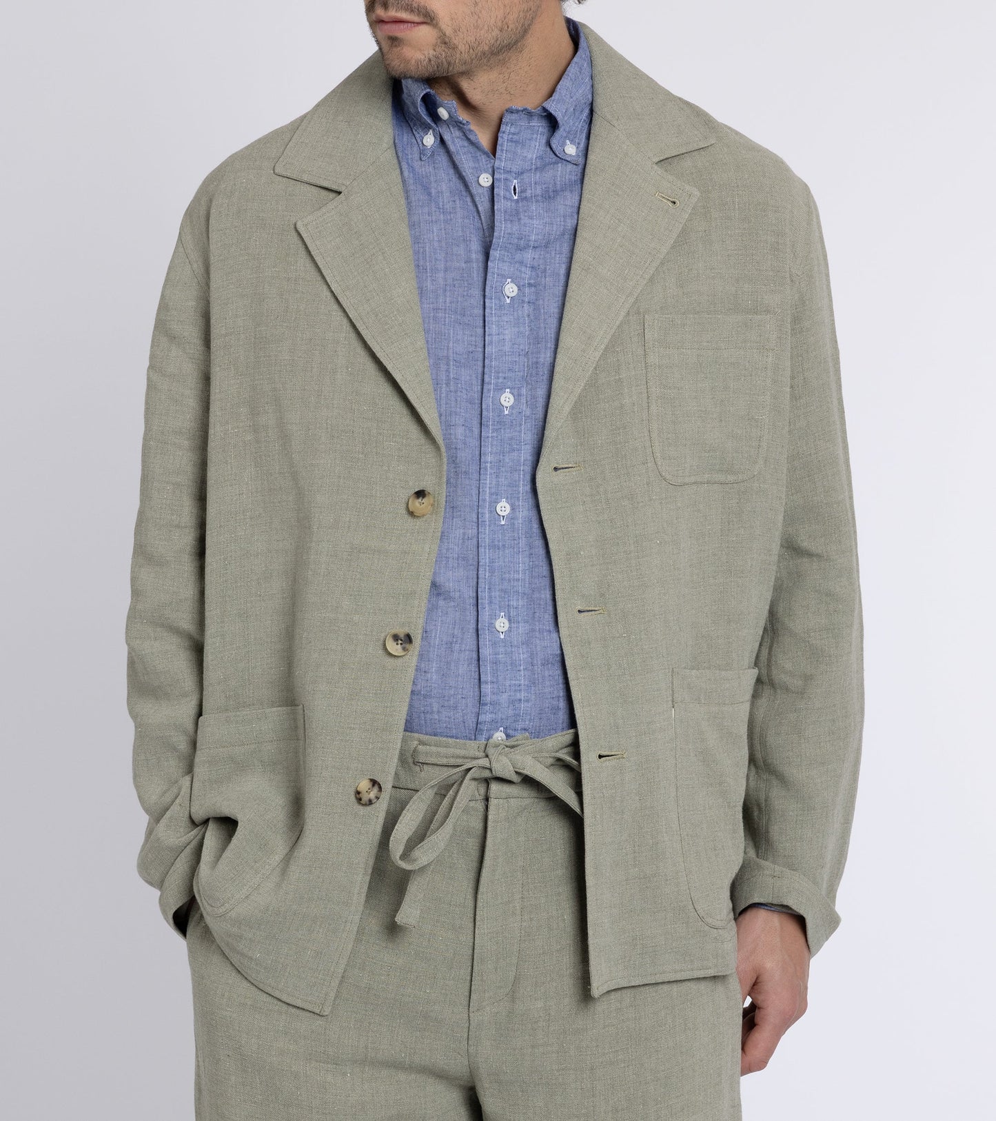 De Bonne Facture Wool Linen Traveler Jacket: Almond Green
