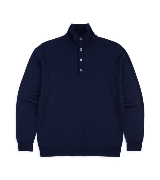 Trunk Bennet Merino Button Neck Sweater: Navy