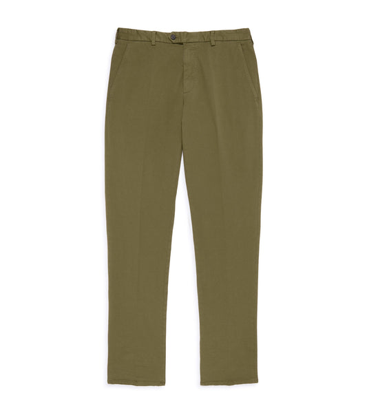 Trunk Welbeck Flat Front Cotton Trousers: Moss Green