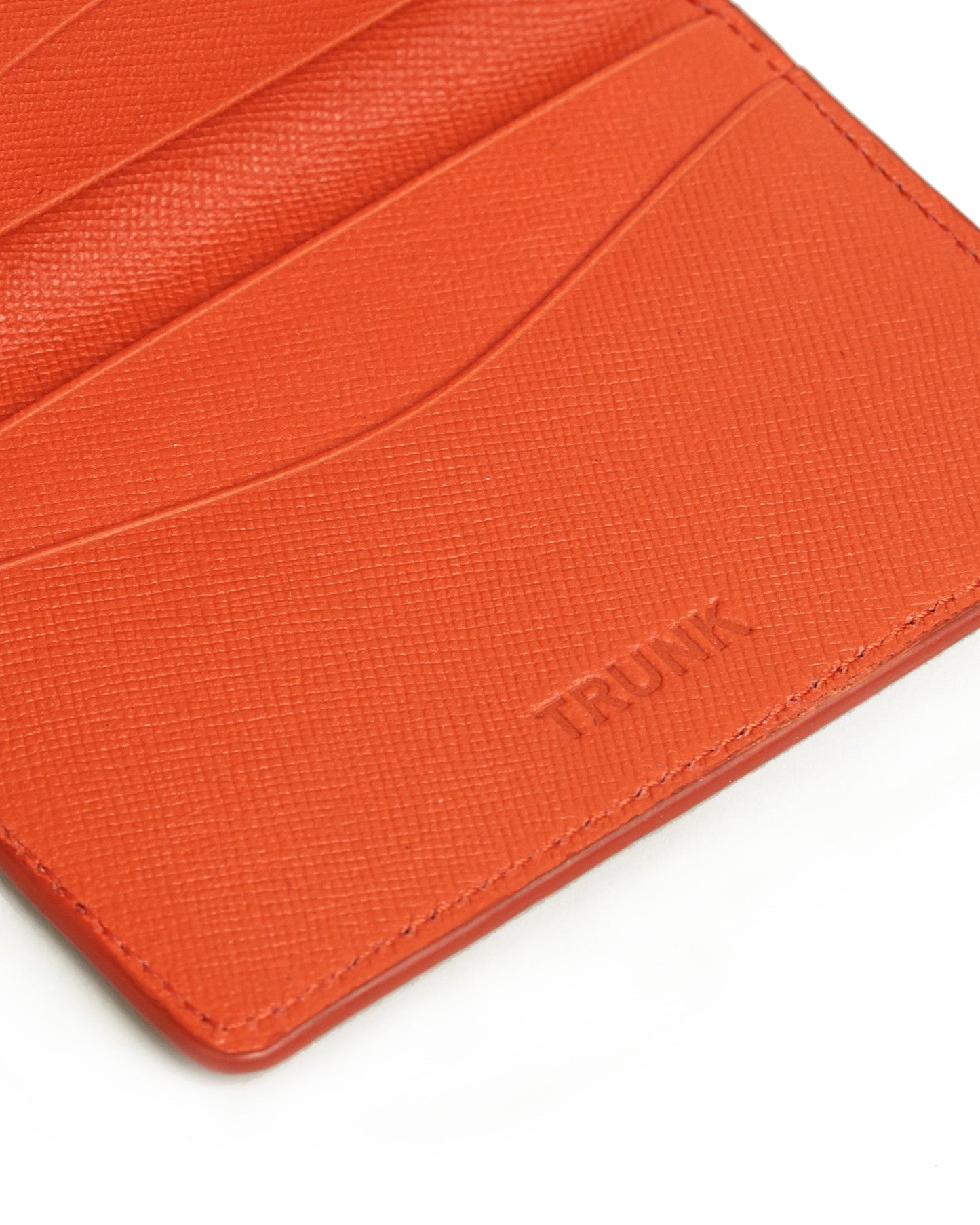 Trunk Saffiano Leather Bifold Cardholder: Burnt Orange
