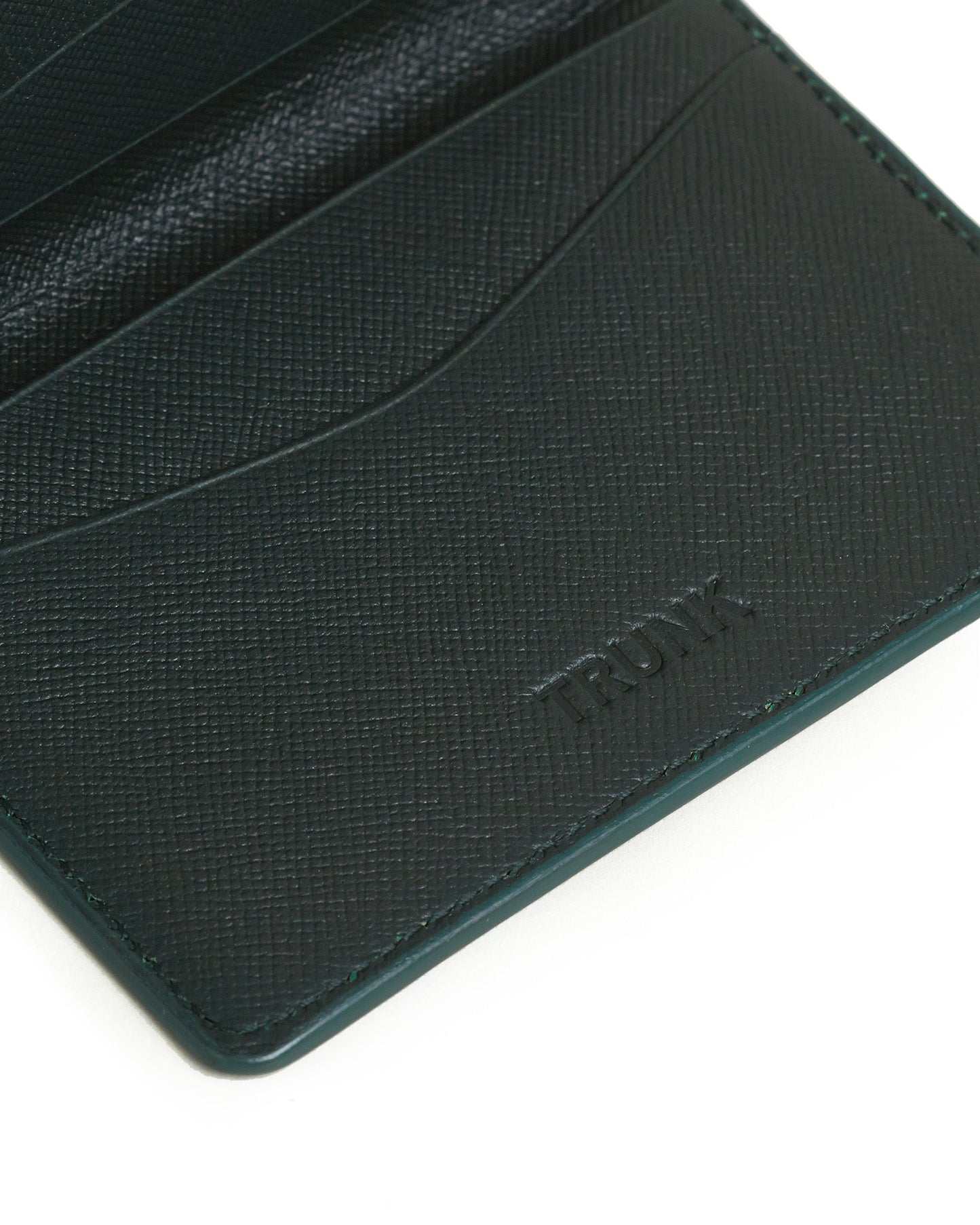 Trunk Saffiano Leather Bifold Cardholder: Hunter Green