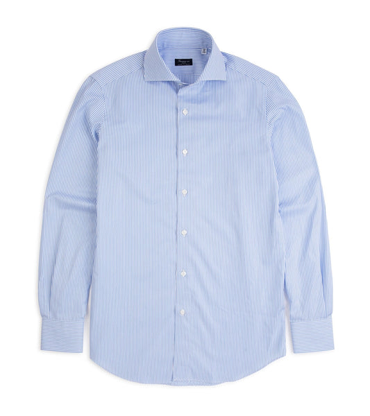 Finamore Milano Eduardo 120 Double Twist Cotton Formal Shirt: Blue Stripe