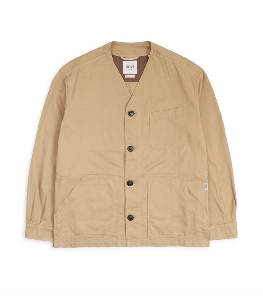 Rovi Lucca Collarless Cotton Drill Garden Jacket: Beige